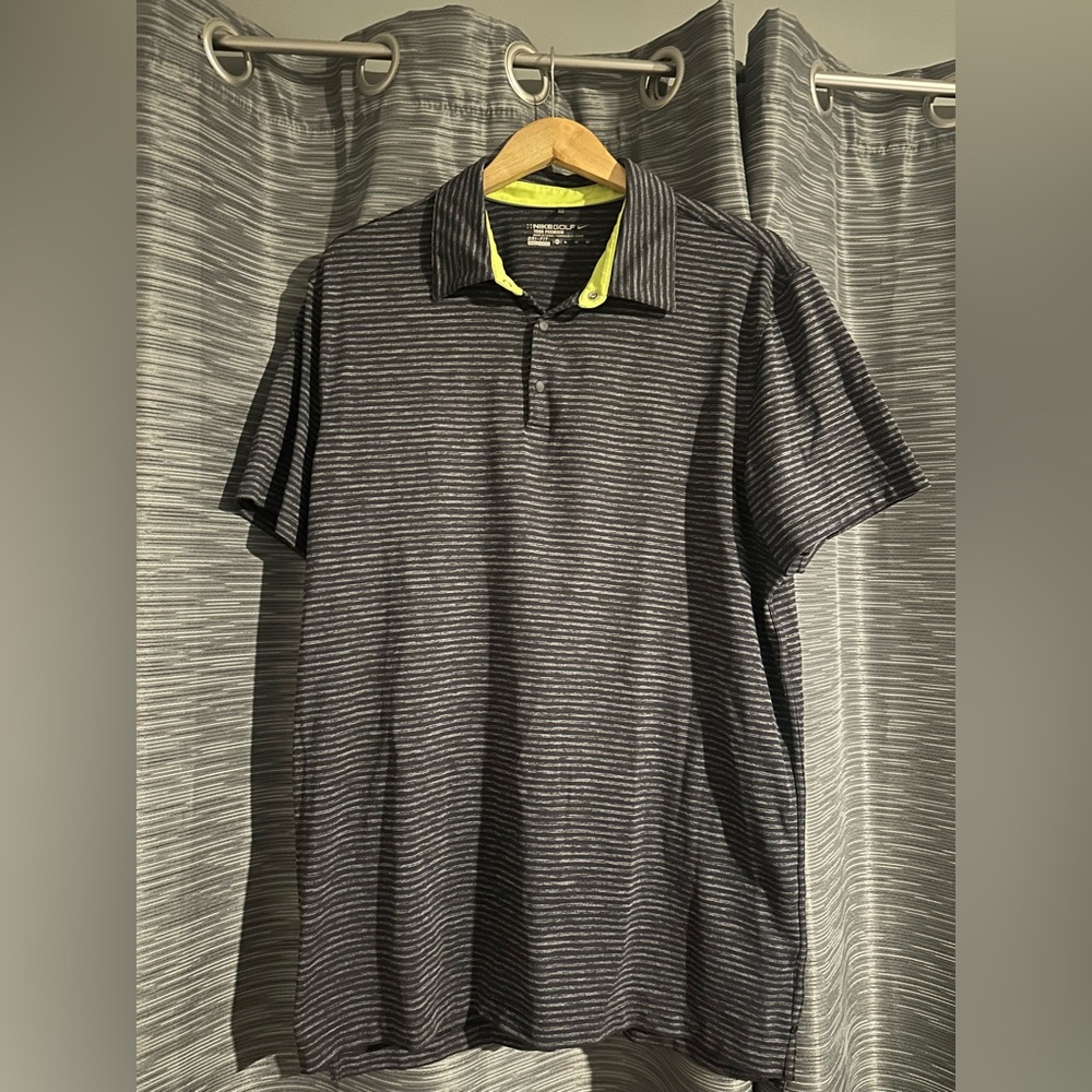 Grey and Black Striped Nike Golf Polo
